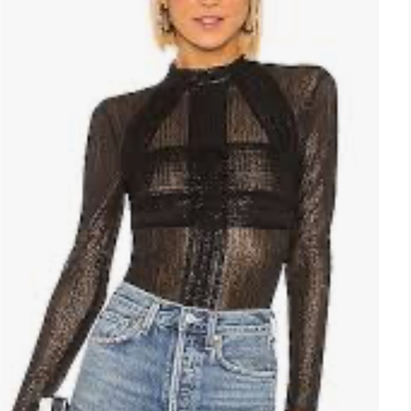 BCBGMaxAzria Tops - BCBGMaxAzria Sheer Black Long Sleeve Bodysuit